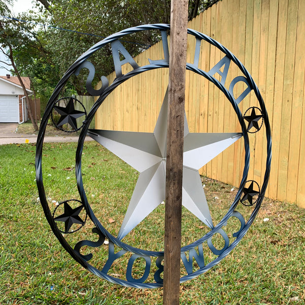 DALLAS COWBOYS SILVER & NAVY BLUE BARN STAR CUSTOM METAL VINTAGE LONE STAR WESTERN HOME DECOR HANDMADE 24",32",36",40",42",44",46",48",50"