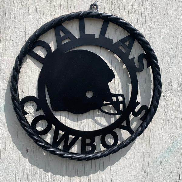 12", 18", 24", 32" DALLAS COWBOYS HELMET SIGN BLACK METAL CUSTOM VINTAGE CRAFT WALL ART TEAM SIGN HANDMADE