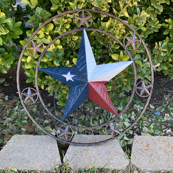 24" LICENSE PLATE MULTI STAR RED WHITE BLUE METAL BARN STAR WESTERN HOME DECOR NEW