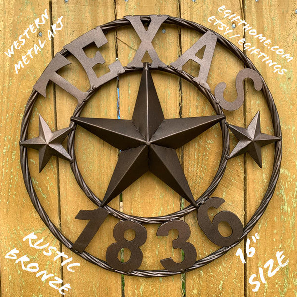 16" RUSTIC BRONZE TEXAS 1836 BARN LONE STAR METAL ART WESTERN HOME DECOR VINTAGE RUSTIC DARK BRONZE NEW