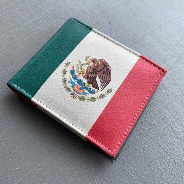 4.25" x 3.75" MEXICO FLAG WALLET LEATHER BIFOLD WALLET NEW-- FREE SHIPPING