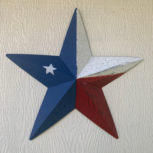 CRACKLE STYLE RED WHITE & BLUE METAL BARN STAR METAL WALL ART WESTERN HOME DECOR RUSTIC NEW