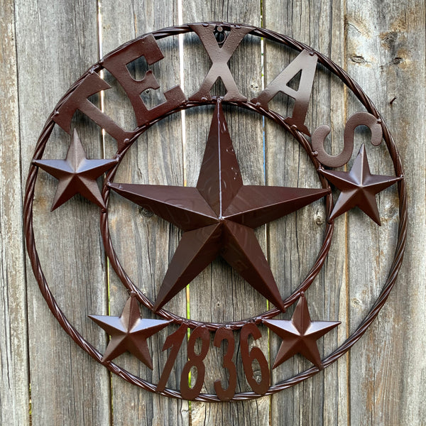 16",24",32",50" RUSTIC BROWN TEXAS 1836 BARN STAR METAL ART WESTERN HOME DECOR VINTAGE RUSTIC DARK BROWN NEW