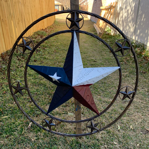 24" LICENSE PLATE MULTI STAR RED WHITE BLUE METAL BARN STAR WESTERN HOME DECOR NEW