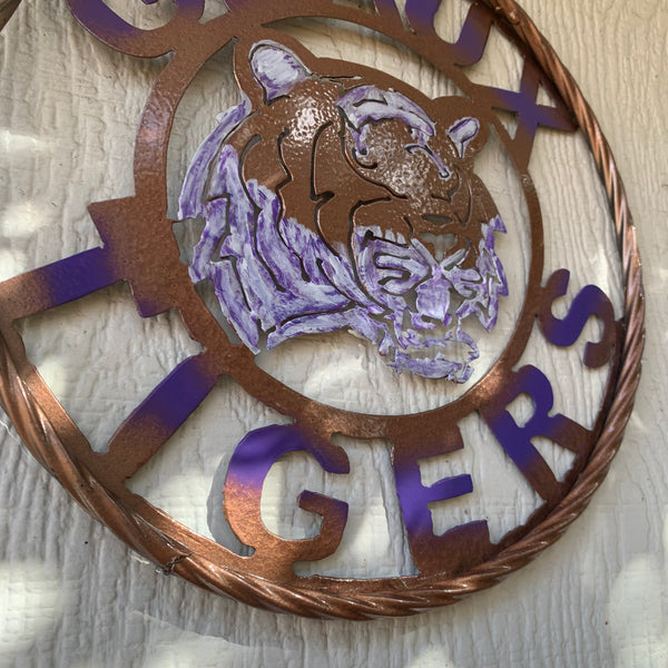 12",18",24",32" GEAUX TIGERS CUSTOM VINTAGE METAL CRAFT TEAM WALL ART HANDMADE