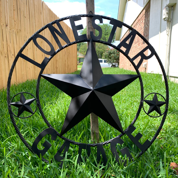 LONESTAR GARAGE STYLE CUSTOM BARN NAME STAR LONESTAR GARAGE METAL NAME BARN STAR WITH TWISTED ROPE RING 3d STAR ART WESTERN HOME DECOR RUSTIC BROWN