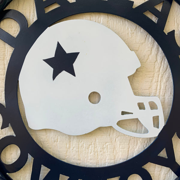 12", 18", 24", 32" DALLAS COWBOYS HELMET SIGN NAVY BLUE & WHITE METAL CUSTOM VINTAGE CRAFT WALL ART TEAM SIGN HANDMADE