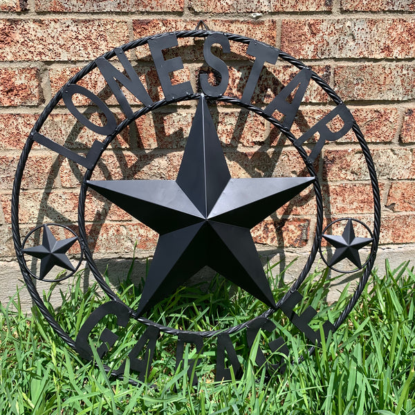 LONESTAR GARAGE STYLE CUSTOM BARN NAME STAR LONESTAR GARAGE METAL NAME BARN STAR WITH TWISTED ROPE RING 3d STAR ART WESTERN HOME DECOR RUSTIC BROWN
