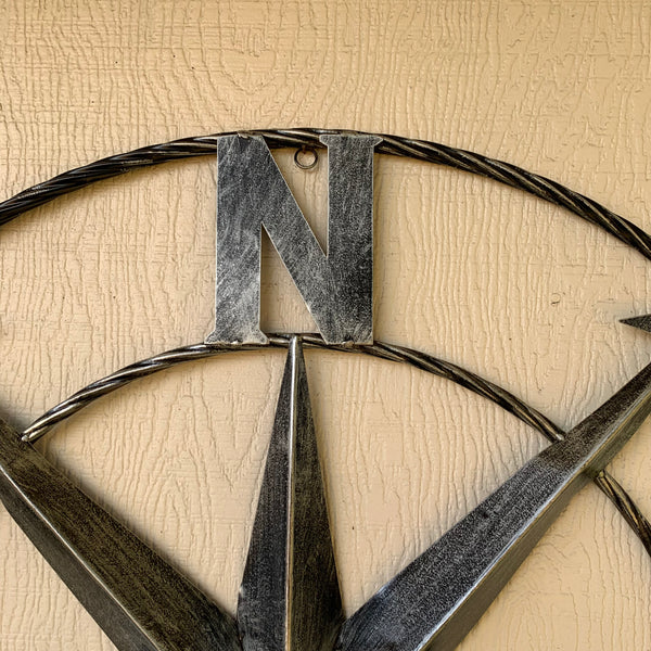 36" COMPASS GREY METAL ART WESTERN METAL ART HOME WALL DECOR RUSTIC GREY