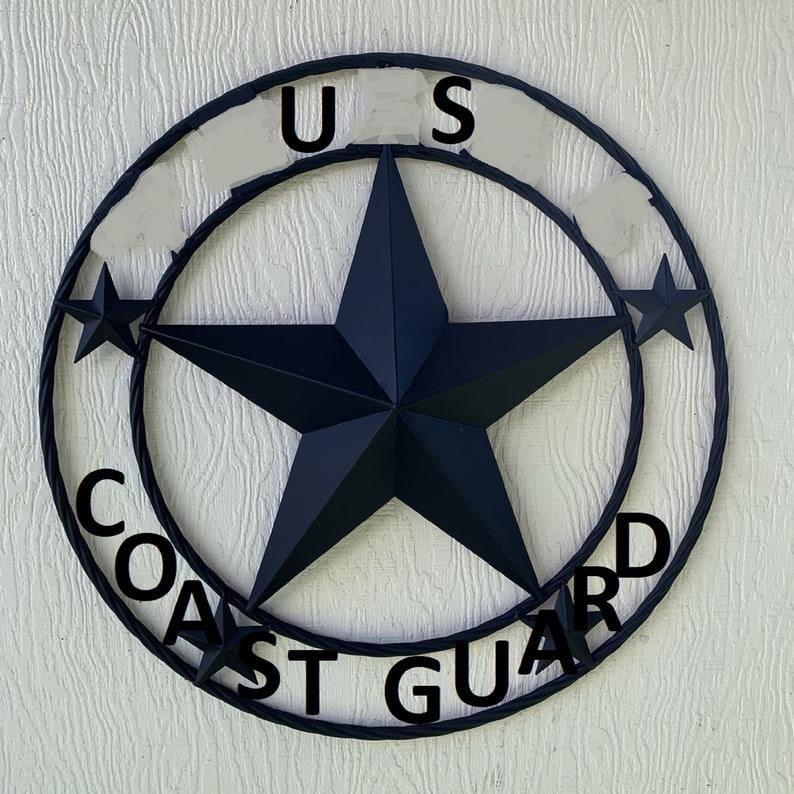 US  COAST GUARD 3d BARN STAR CUSTOM NAME STAR VINTAGE METAL CRAFT ART WESTERN HOME DECOR RUSTIC BROWN SIZE:24",32",36",40",42",44",46",50"