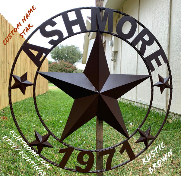 HOME STYLE  YOUR CUSTOM NAME STAR METAL BARN STAR ROPE RING WESTERN HOME DECOR VINTAGE RUSTIC BROWN NEW HANDMADE 24",32",36",40",42",44",46",50"