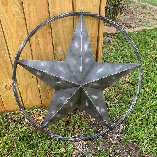 RUSTIC BLACK DISTRESSED TWO TONE BARN LONE STAR ROPE RING METAL WALL ART WESTERN HOME DECOR HANDMADE