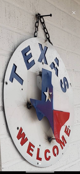 15" TEXAS WELCOME METAL SIGN WALL DISC ART WESTERN HOME DECOR BRAND NEW