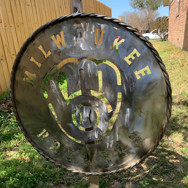 24" MILWAUKEE BREWERS RAW METAL WIDE BAND DISC STYLE CUSTOM METAL VINTAGE CRAFT TEAM SIGN HANDMADE