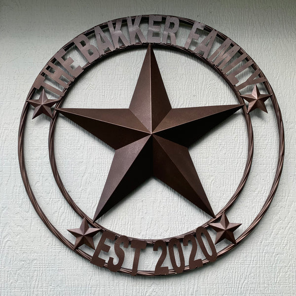 KOLET FAMILY STYLE YOUR CUSTOM FAMILY NAME STAR METAL BARN STAR ROPE RING KOLET FAMILY WESTERN HOME DECOR VINTAGE RUSTIC BROWN NEW HANDMADE 24",32",34",36",40",42",44",46",50"