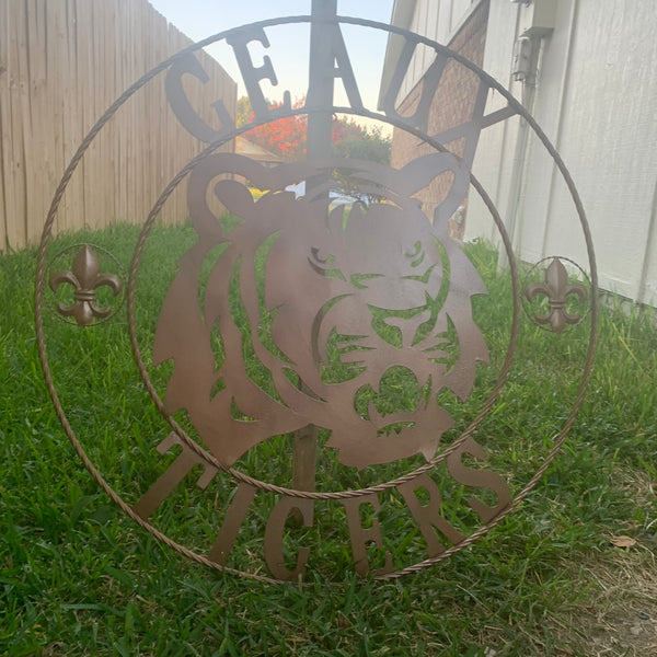 12",18", 24", 32", 36" GEAUX TIGERS HAMMERED COPPER CUSTOM METAL VINTAGE CRAFT SIGN TEAM HANDMADE