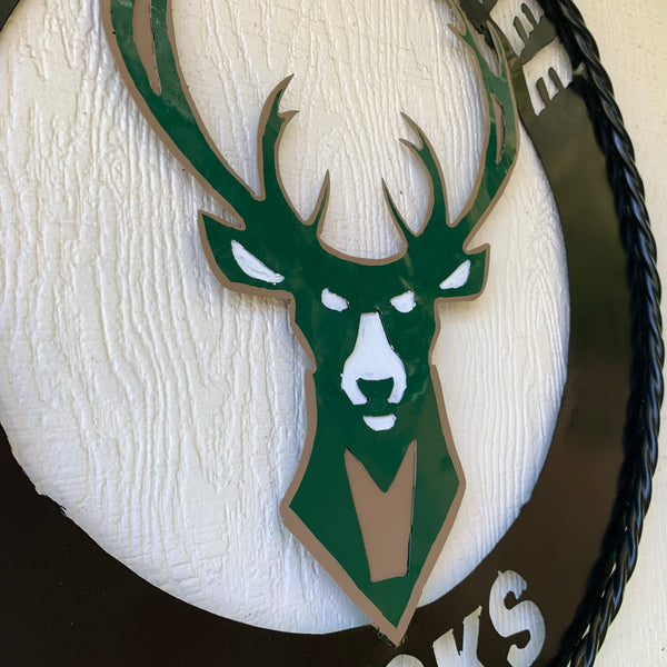 24" MILWAUKEE BUCKS WIDE BAND DISC STYLE METAL CUSTOM VINTAGE CRAFT TEAM SPORTS SIGN HANDMADE