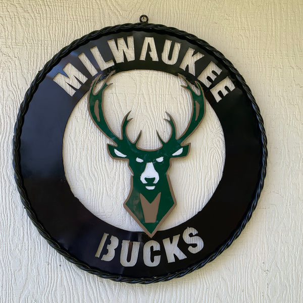 24" MILWAUKEE BUCKS WIDE BAND DISC STYLE METAL CUSTOM VINTAGE CRAFT TEAM SPORTS SIGN HANDMADE