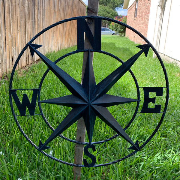 COMPASS NAVY BLUE 24" METAL SIGN WESTERN HOME DECOR HANDMADE NEW