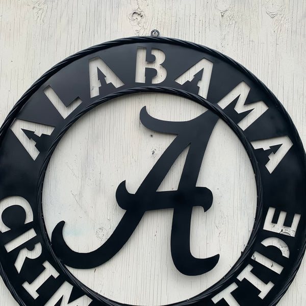 ALABAMA CRIMSON TIDE BLACK WIDE BAND RING LASERCUT CUSTOM METAL VINTAGE TEAM CRAFT HANDMADE