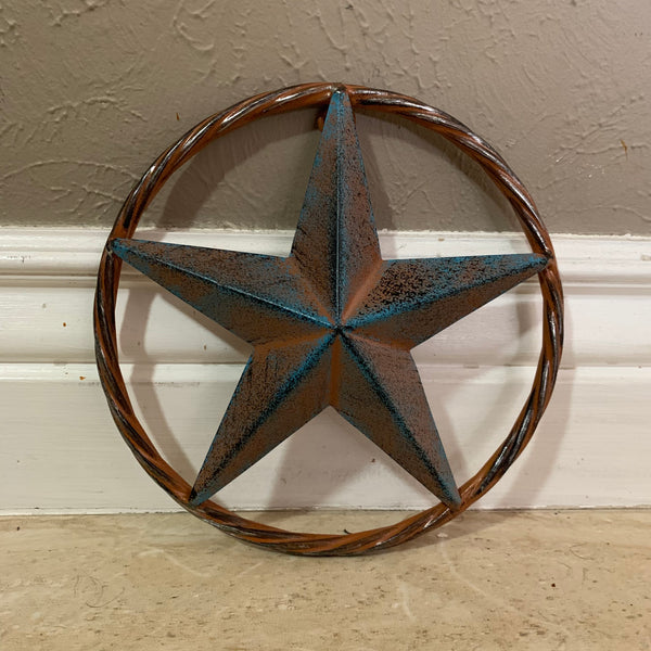 TURQUOISE DISTRESSED BARN METAL STAR WESTERN HOME DECOR ART HANDMADE