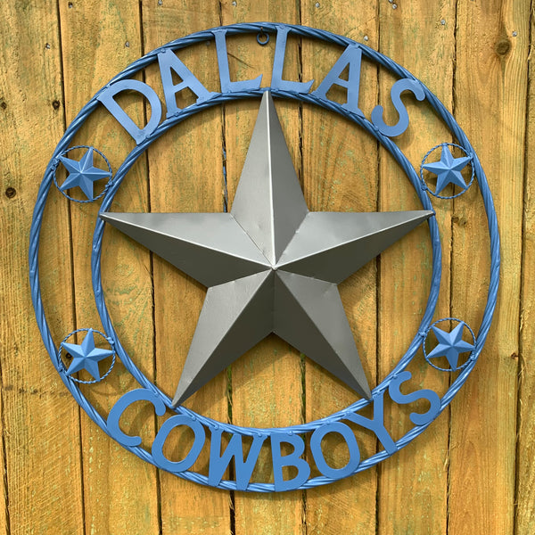 DALLAS COWBOYS LIGHT BLUE & SILVER DECOR METAL ART WESTERN HOME WALL DECOR SIZE:24",32",36",40",42",44",46",50"