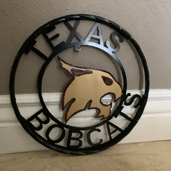 12" TEXAS BOBCATS CUSTOM METAL VINTAGE CRAFT SIGN TEAM WESTERN HOME DECOR HANDMADE