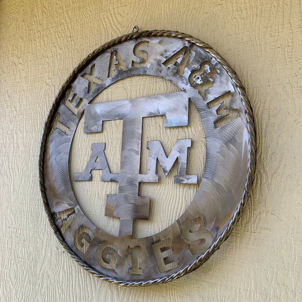 24" TEXAS A&M WIDE BAND RAW METAL CUSTOM VINTAGE CRAFT WALL ART TEAM SIGN HANDMADE