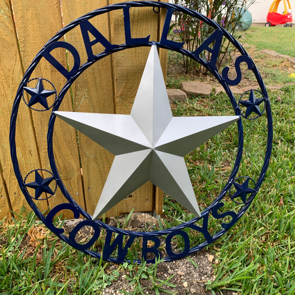 DALLAS COWBOYS SILVER & NAVY BLUE BARN STAR CUSTOM METAL VINTAGE LONE STAR WESTERN HOME DECOR HANDMADE 24",32",36",40",42",44",46",48",50"
