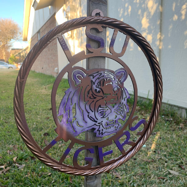 12" LSU TIGERS CUSTOM METAL VINTAGE CRAFT HOME DECOR HANDMADE