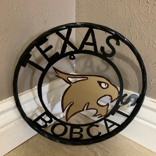 12" TEXAS BOBCATS CUSTOM METAL VINTAGE CRAFT SIGN TEAM WESTERN HOME DECOR HANDMADE