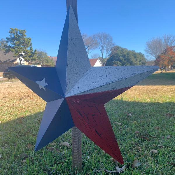 CRACKLE STYLE RED WHITE & BLUE METAL BARN STAR METAL WALL ART WESTERN HOME DECOR RUSTIC NEW