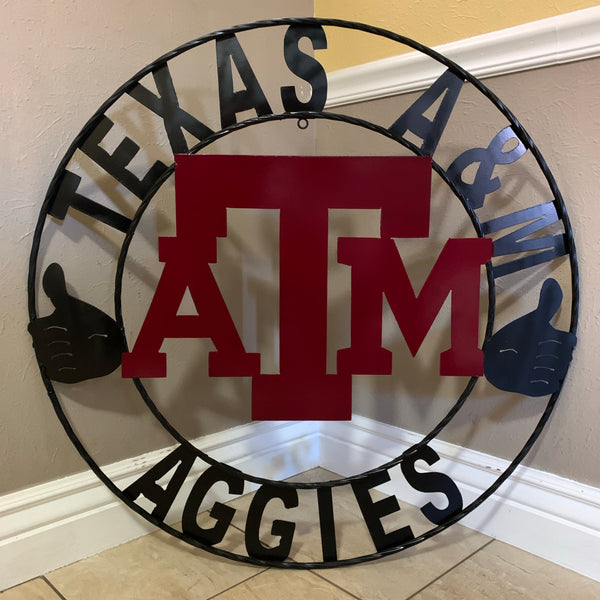 TEXAS A&M, GIGEM AGGIES THUMBS UP METAL CUSTOM VINTAGE CRAFT TEAM SIGN HANDMADE