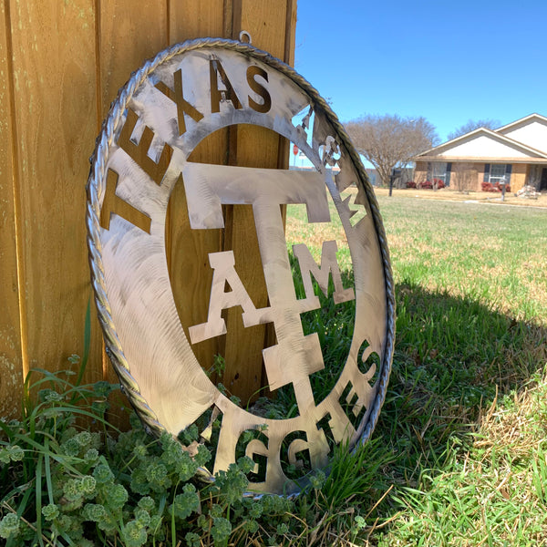 24" TEXAS A&M WIDE BAND RAW METAL CUSTOM VINTAGE CRAFT WALL ART TEAM SIGN HANDMADE