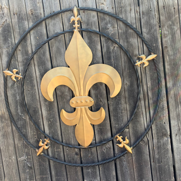 32" MULTI FLEUR DE LIS GOLD & BLACK METAL WALL ART WESTERN HOME DECOR VINTAGE RUSTIC BROWN ART NEW