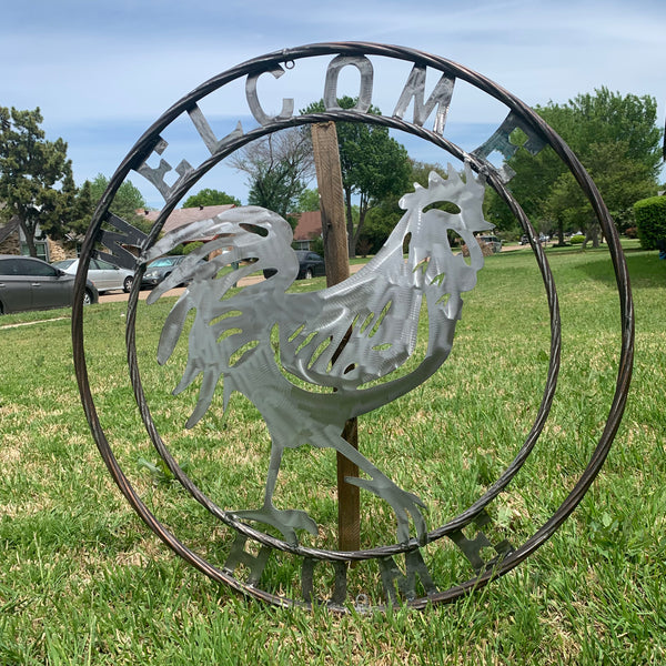 YOUR CUSTOM NAME ROOSTER LASERCUT RAW METAL ART WITH RING DESIGN WESTERN METAL ANIMAL ART HOME WALL DECOR BRAND NEW