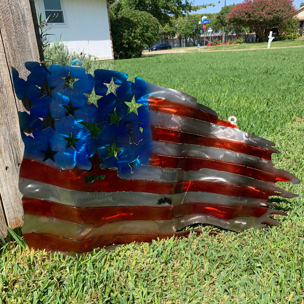 AMERICAN USA TATTERED Flag USA Metal Art Large Western Home Decor New Art