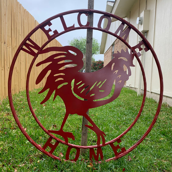 YOUR CUSTOM NAME RED ROOSTER LASERCUT METAL ART WITH RING DESIGN WESTERN METAL ANIMAL ART HOME WALL DECOR BRAND NEW