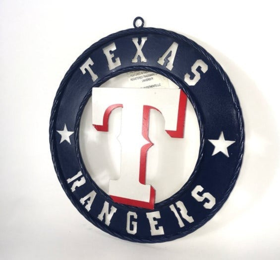 #EH11296 TEXAS RANGERS 12",18",24",32" WIDE BAND RING CUSTOM METAL VINTAGE CRAFT SIGN TEAM HANDMADE