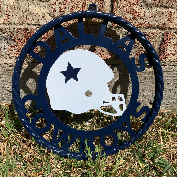 12", 18", 24", 32" DALLAS COWBOYS HELMET SIGN NAVY BLUE & WHITE METAL CUSTOM VINTAGE CRAFT WALL ART TEAM SIGN HANDMADE