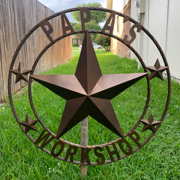 LOPEZ CUSTOM STAR NAME BARN METAL STAR 3d TWISTED ROPE RING WESTERN HOME DECOR RUSTIC  BRONZE HANDMADE 24",32",34",36",40",42",44",46",50"