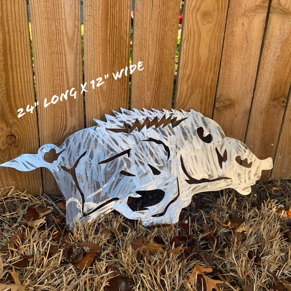 24" X 12" ARKANSAS RAZORBACKS CUSTOM RAW METAL VINTAGE CRAFT WIDE BAND RING TEAM SIGN HANDMADE
