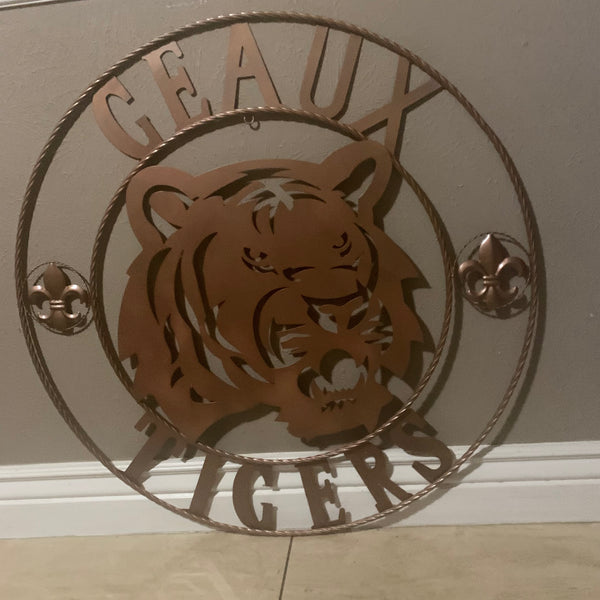 12",18", 24", 32", 36" GEAUX TIGERS HAMMERED COPPER CUSTOM METAL VINTAGE CRAFT SIGN TEAM HANDMADE