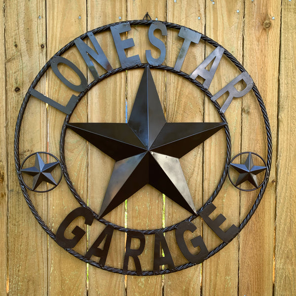 LONESTAR GARAGE STYLE CUSTOM BARN NAME STAR LONESTAR GARAGE METAL NAME BARN STAR WITH TWISTED ROPE RING 3d STAR ART WESTERN HOME DECOR RUSTIC BROWN