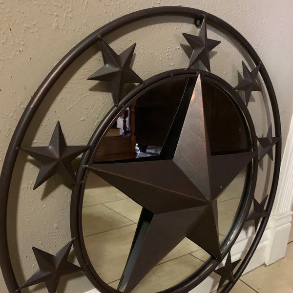 24" MULTI STAR WITH MIRROR METAL ART WESTERN HOME WALL DECOR RUSTIC BROWN NEW HANDMADE