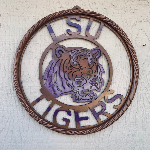 12" LSU TIGERS CUSTOM METAL VINTAGE CRAFT HOME DECOR HANDMADE