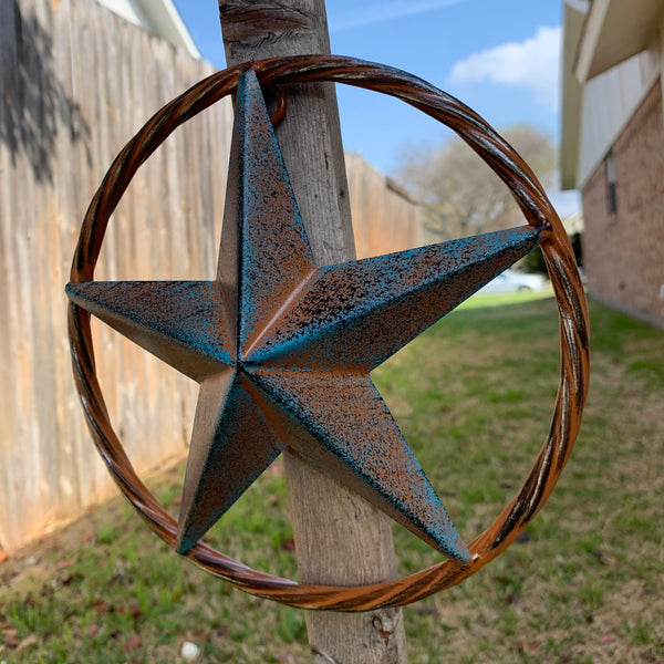 TURQUOISE DISTRESSED BARN METAL STAR WESTERN HOME DECOR ART HANDMADE