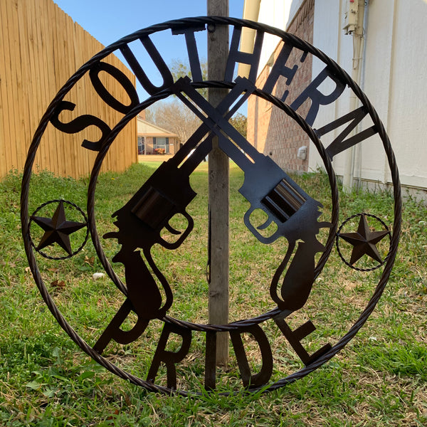 #SI_XL2132 SOUTHERN PRIDE 24" GUNS PISTOLS BROWN METAL WALL ART WESTERN HOME DECOR NEW