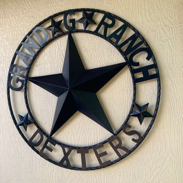 GRAND G RANCH STYLE CUSTOM NAME STAR RUSTIC NAVY BLUE METAL BARN STAR ROPE RING WESTERN HOME DECOR HANDMADE