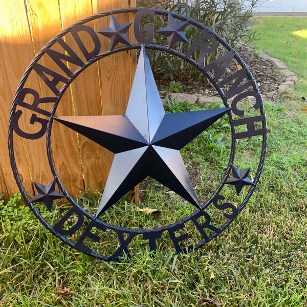 GRAND G RANCH STYLE CUSTOM NAME STAR RUSTIC NAVY BLUE METAL BARN STAR ROPE RING WESTERN HOME DECOR HANDMADE